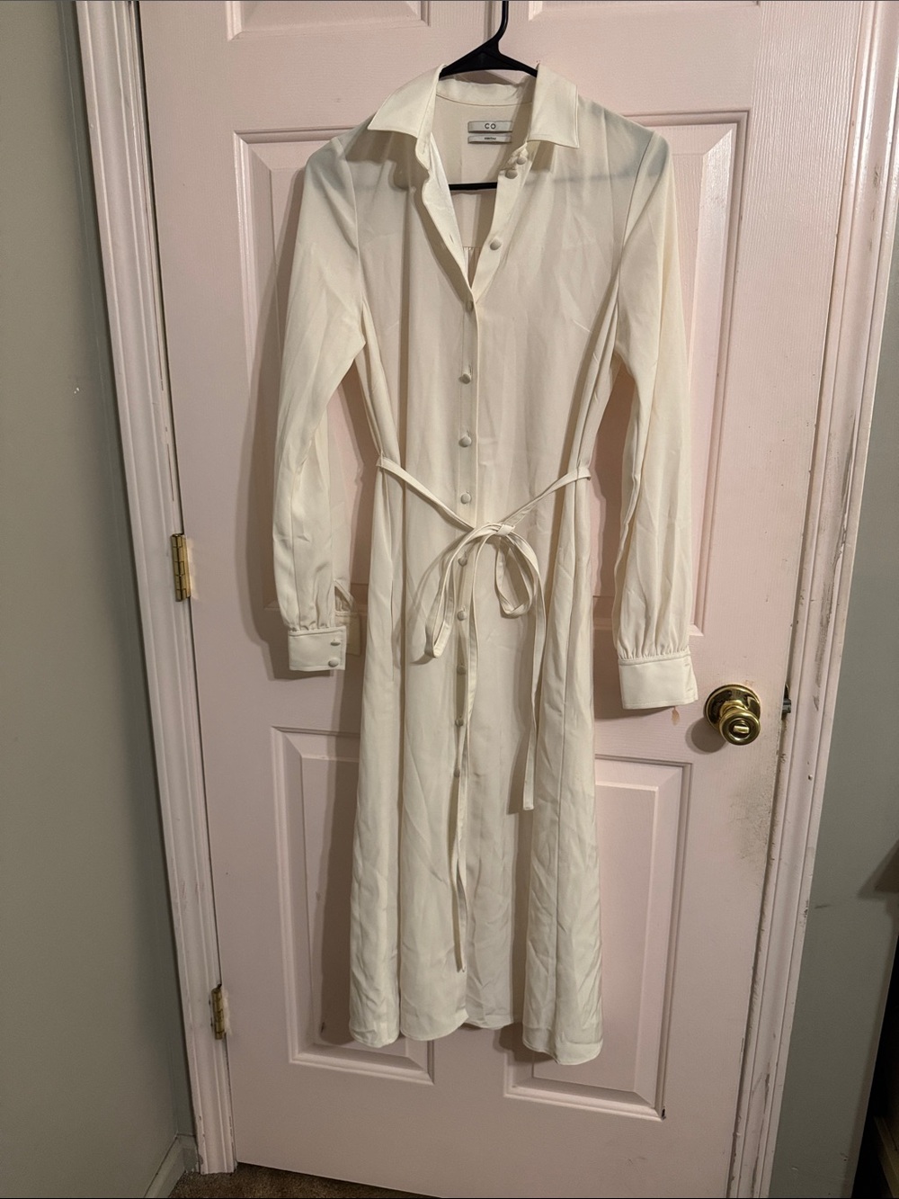 Light Cream Button-Front Maxi Shirt Dress by C O - Picture 6 of 11